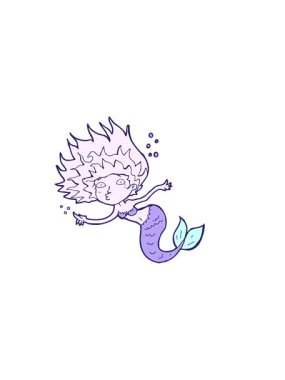 Çizgi film deniz kızı illüstrasyonunun yatay titreşimli animasyonu