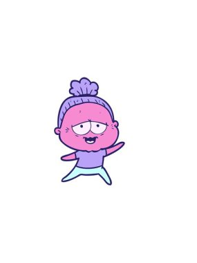 Çizgi filmdeki mutlu yaşlı kadının yatay titreşimli animasyonu.