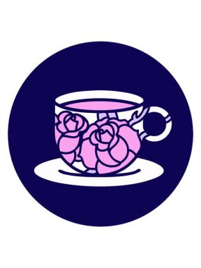 Bir fincanın neon ışığı animasyonu ve çiçekler karalanıyor