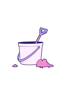 Çizgi film kovası ve küreğinin yatay titreşimli animasyonu