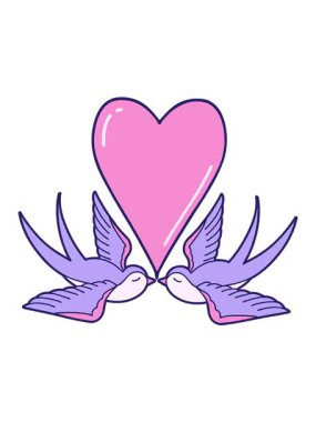 Kırlangıçların ve bir kalbin ikonik görüntüsünün titreşimli hareketi