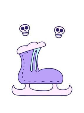 dönen kafatasları, çizilmiş el çizimleri buz pateni botu karalaması.