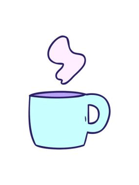 Buharı tüten sıcak bir içeceğin karikatürü çizilmiş el animasyonu.