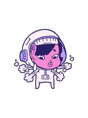 Karikatür astronot kadın tasarımının dikkat çekici animasyonu