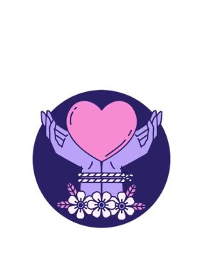 Bağlı ellerin ve kalbin ikonik dövme tarzında hareketli animasyonu