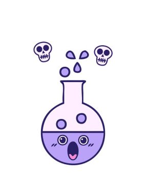 Bir test tüpünün sevimli çizgi filminin kafatası animasyonu