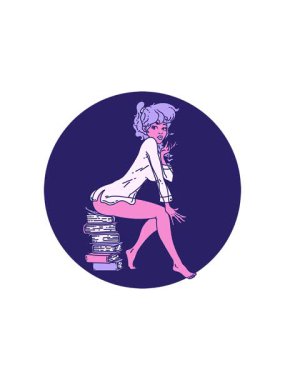 Yıldız patlaması etkisi animasyonu kitapların üzerinde oturan bir kızın ikonik dövme tarzı görüntüsü