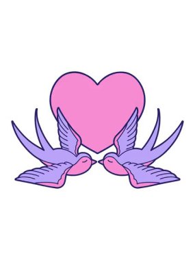 Pikselleştirme efekti dövme stili kırlangıçlar ve bir kalp