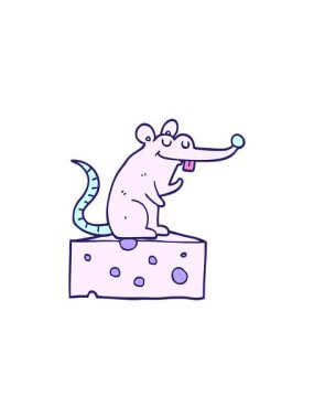 Peynirin üzerinde oturan çizgi film faresinin radyoaktif parlak animasyonu