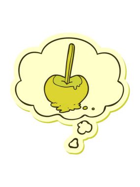 Yazılı çıkartma olarak düşünce baloncuğu olan karikatür şekerleme elmasının renk animasyonunu değiştirmek