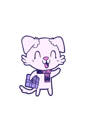 Gülen çizgi film köpeğinin animasyonunu Noel hediyesiyle genişletiyorum.