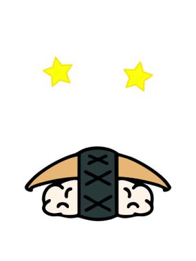 dönen yıldızlar Japon ikura suşisi ve pirinç animasyonu