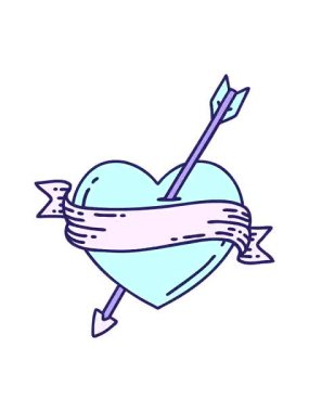 Okun kalbinde ve sancağında dövmenin geleneksel stiliyle titreyen animasyonu