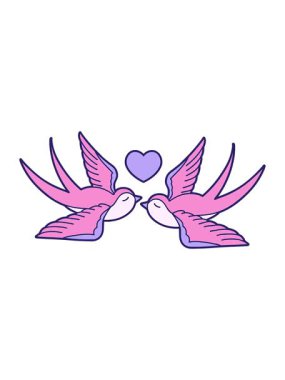 Parlak ışık efektleri dövme stili kırlangıçların ve bir kalbin görüntüsü.