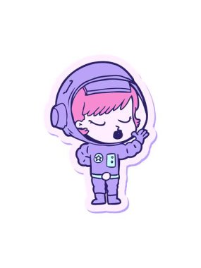 Çizgi film karakteri güzel astronot kız çıkartmasının baskısı.