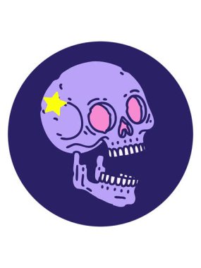 Parlayan yıldızlar, bir kafatasının sembolik dövme şeklindeki görüntüsünün animasyonunu etkiler.