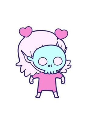 Kafatası maskesi takan mutlu elf kızının dönen kalp animasyonu