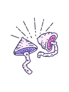 Geleneksel dövme stili mantarların hareketli canlandırması