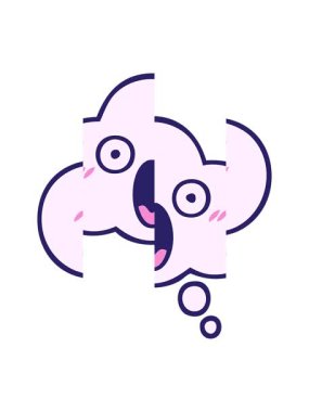 Düşünce kabarcığı tasarımının karikatürü bölünüyor