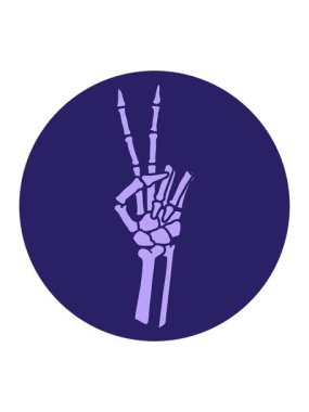 İskeletin basınçlı animasyonu barış işareti veriyor.