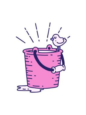 Bir kova suya konmuş geleneksel dövme stili bir kuşun çiziminin basınçlı animasyonu