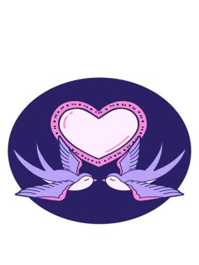 Kırlangıçlar ve kalp tasarımı ikonik dövme imajının hareketli animasyonu