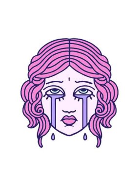 Dövmenin hareketli animasyonu geleneksel kadın yüzü ağlama tarzında.