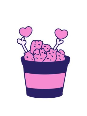 dönen kalp animasyonu çizilmiş karikatür karalama kovası kızarmış tavuk