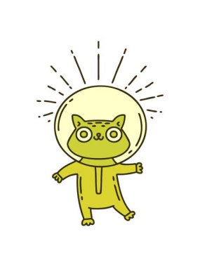 Astronot kostümlü geleneksel dövme stili bir kedinin renkli animasyonunu değiştirmek