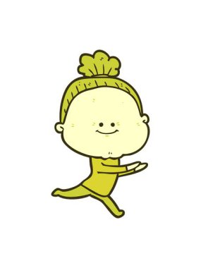 Mutlu, yaşlı bir kadının çizgi filminin renkli animasyonu.