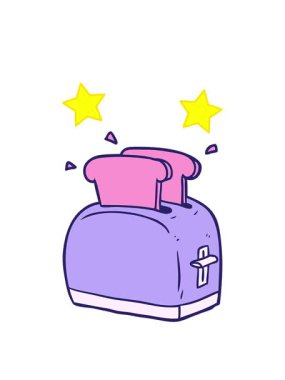 dönen yıldızlar çizgi film tost makinesinin canlandırması ekmek kızartıyorlar.