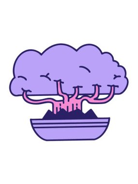 Japon bonsai ağacının sığ saksı dizaynındaki hareketli animasyonu