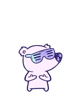 Güneş gözlüğü takan çizgi film ayısının yükselişi ve yüzüşü