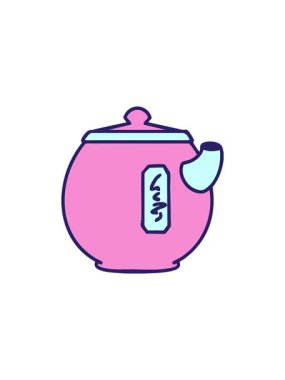 Geleneksel Japon çay demliği tasarımının radyoaktif parlak animasyonu