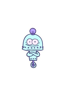 Mutlu çizgi film robotu ve ampulün yatay titreşimli animasyonu