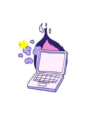 Parıldayan yıldızlar çizgi film karakteri kırık dizüstü bilgisayarın animasyonunu etkiler.