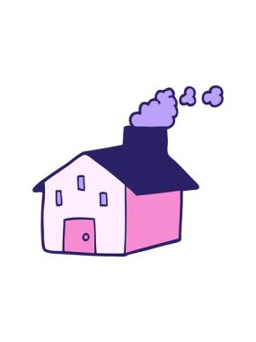 Dumanı tüten karikatür evinin dönen hareketli animasyonu.