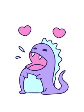 Neşeli bir dinozorun çizgi filminin dönen kalpleri.