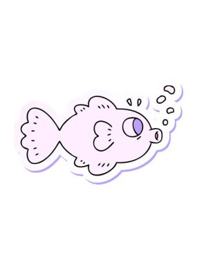 Garip bir el çizilmiş çizgi film balığının hareketli çıkartması