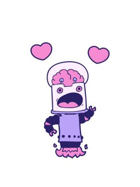 Çizgi film robotunun dönen kalp animasyonu