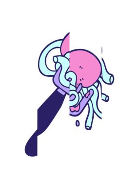 El çizimi karikatür stili spagetti ve çatallı köfte hareketli animasyon.