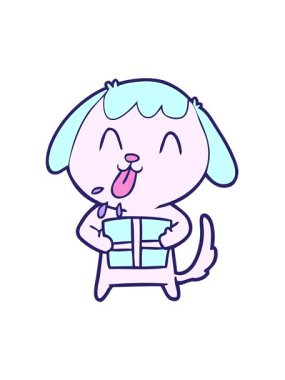 Noel hediyeli çizgi film köpeğinin hareketli animasyonunu oynat