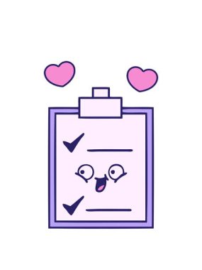 Bir kontrol listesinin sevimli karikatürünün dönen kalp animasyonu