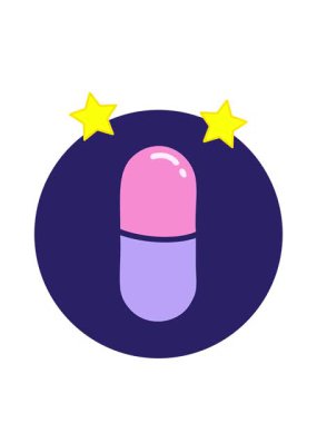 dönen yıldızlar ikonik dövme şeklindeki bir hapın animasyonu