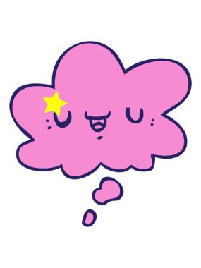 Parıldayan yıldızlar, düşünce baloncuğuyla mutlu çizgi film suratının animasyonunu etkiler.