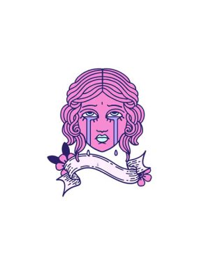 Geleneksel dövme satışı flaş animasyonu. Kadın yüzü ağlaması pankartı.