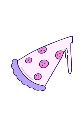 El hareketlerinin hareketli animasyonu çizilmiş tuhaf bir pizza dilimi.