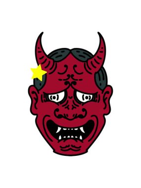 Parlayan yıldızlar Japon tiyatro kabuki maskesinin animasyonunu etkiler.