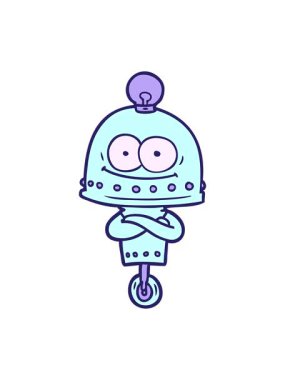 Mutlu çizgi film robotu ve ampulün hareketli animasyonu