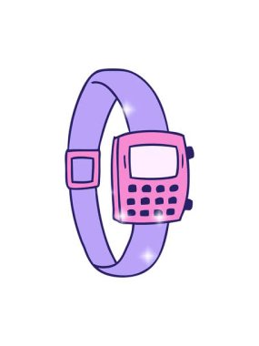 Bir retro saatin el çizimi çizgi film karalamalarının ışıltılı etkisi